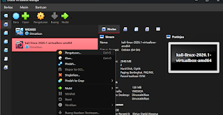 Pengaturan sistem Kali Linux di VirtualBox